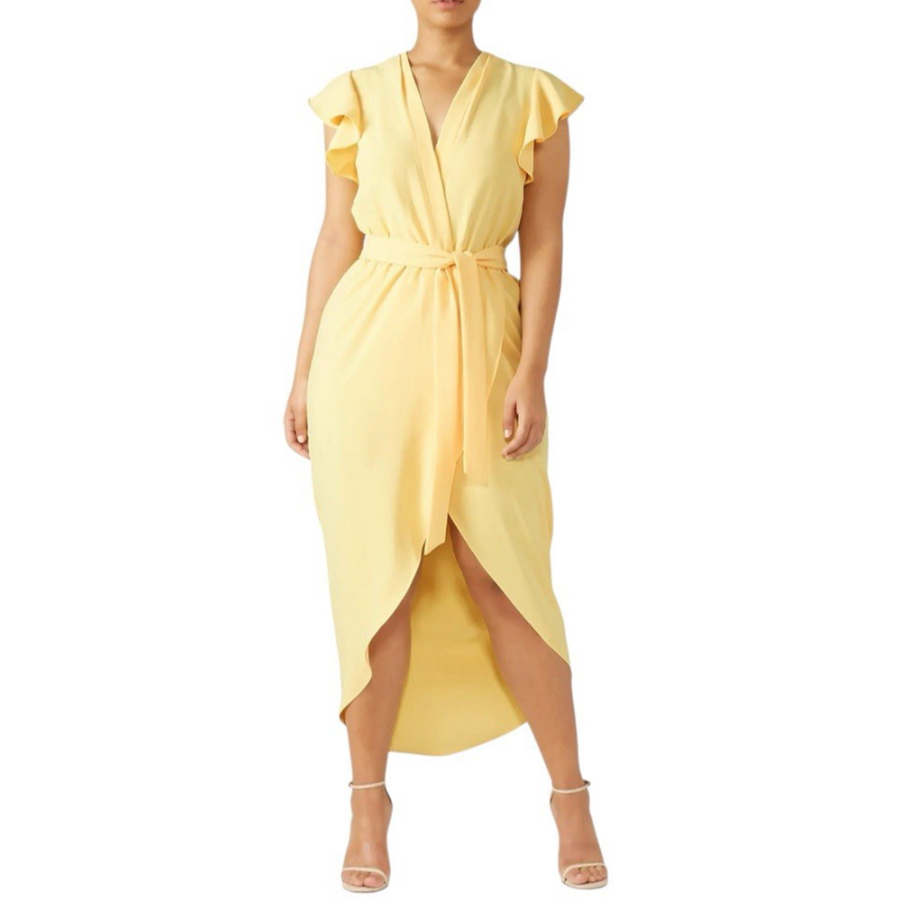 Amanda Uprichard Martinique Midi Wrap Dress Size 2X Yellow Cocktail Wedding